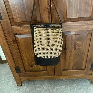 J. Crew Black and Natural Woven Bucket Shoulder Bag